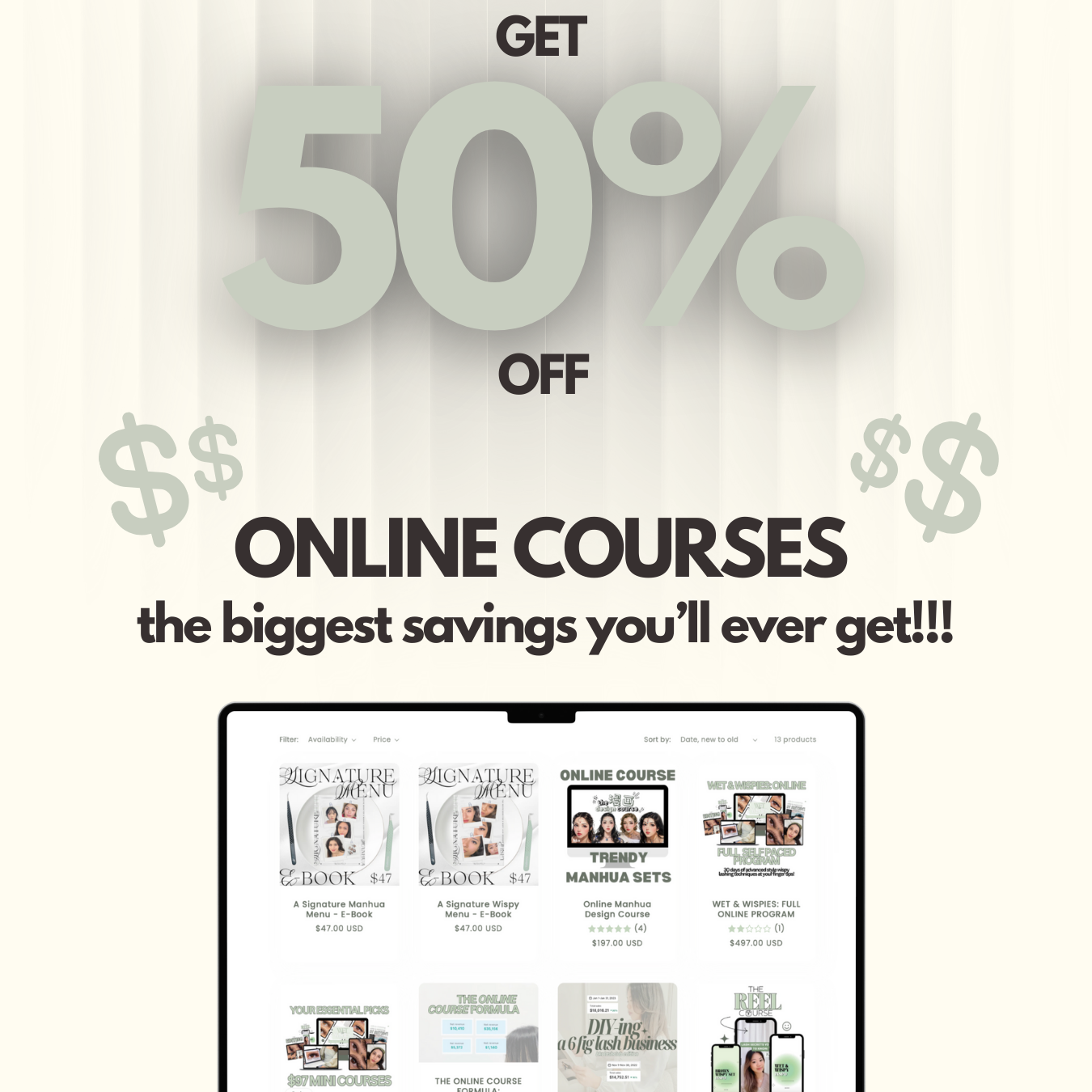 Black Friday promotional advertisement for online courses with a 50% discount offer.